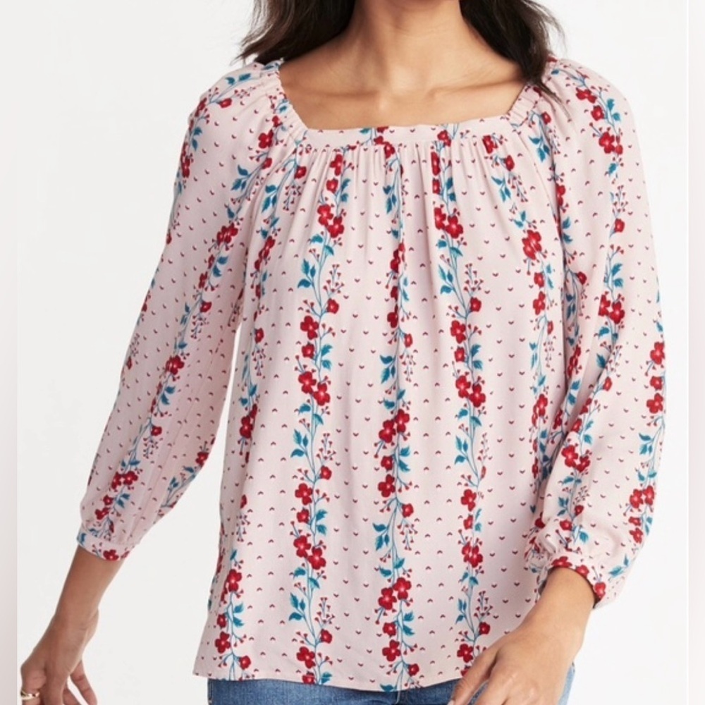 OLD NAVY floral print square neckline long sleeve button cuffs NEW size M
